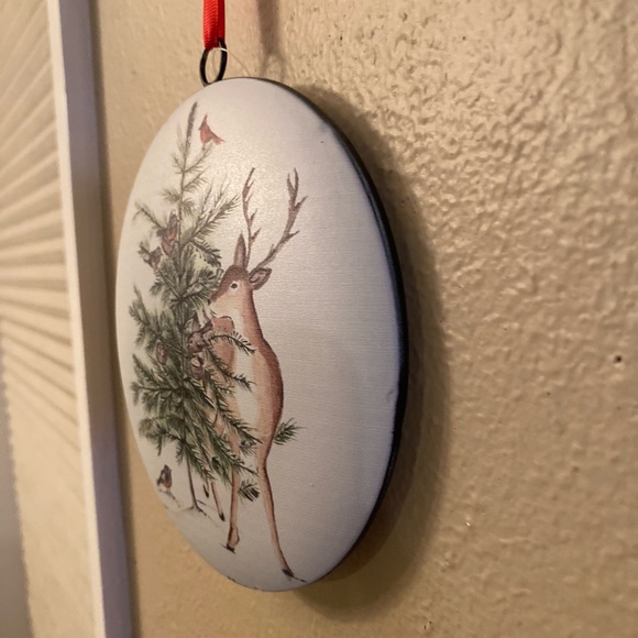 Large Christmas Tree, Deer, Cardinal & Birds Ornaments Set of 2, Red Ribbon Hook - Picture 12 of 12